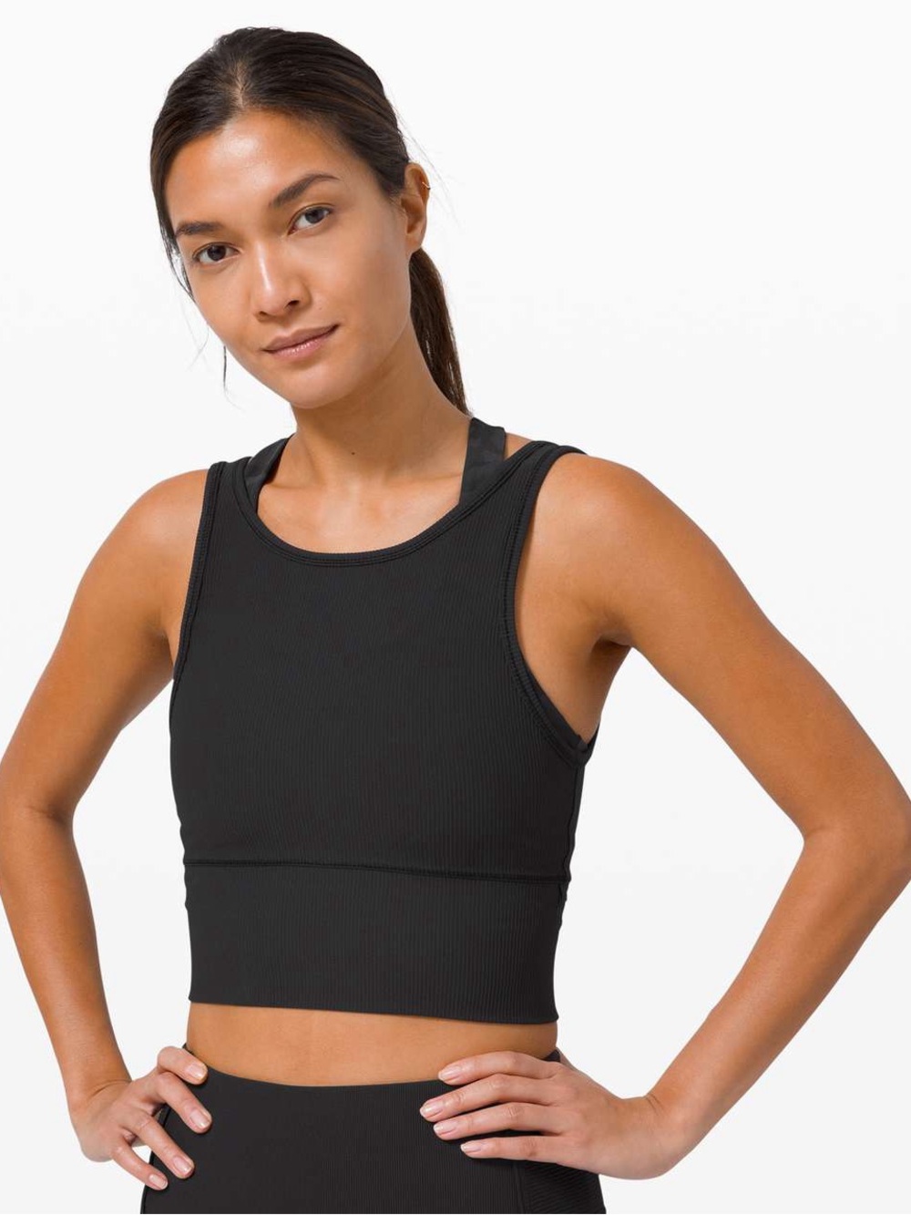 Lululemon Power Pivot Crop Tank Top Rib Capture Black Reversible Size 4